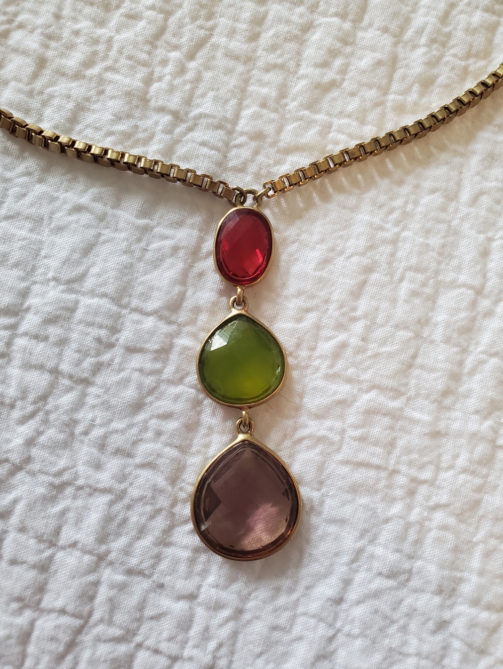 Anne Klein Gold-tone Necklace with Pink, Green & Brown Gem Drops